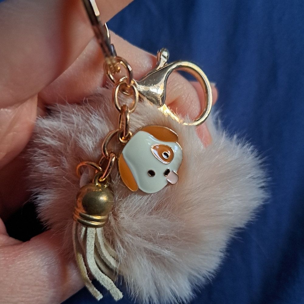 Cute Dog Keychain with Fluffy Pom Pom
